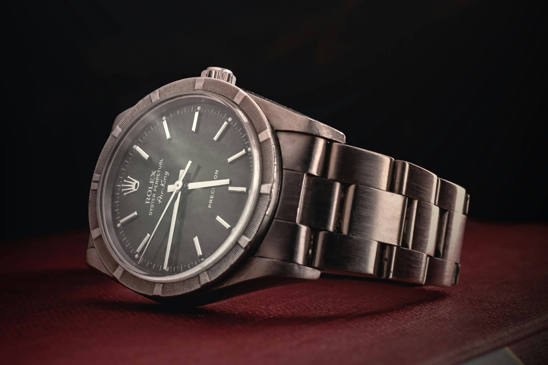 Reloj de lujo certificado Rolex Oyster Perpetual Air-King de acero inoxidable en primer plano
